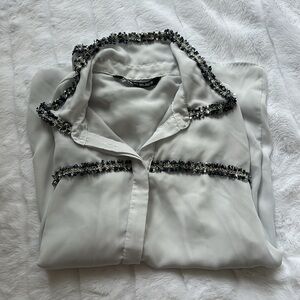 Zara white blouse with blue trim